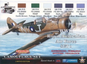 Set de colores camuflaje LifeColor XS01 WII Royal Australian Air Force SET1